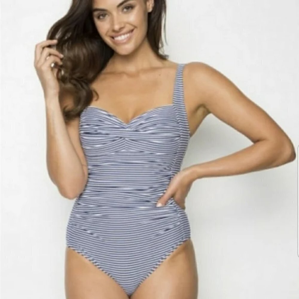 Bond-Eye‎ Australia Nip Tuck Ruched Swimsuit 1 Piece Multi Fit Stripe Size 6